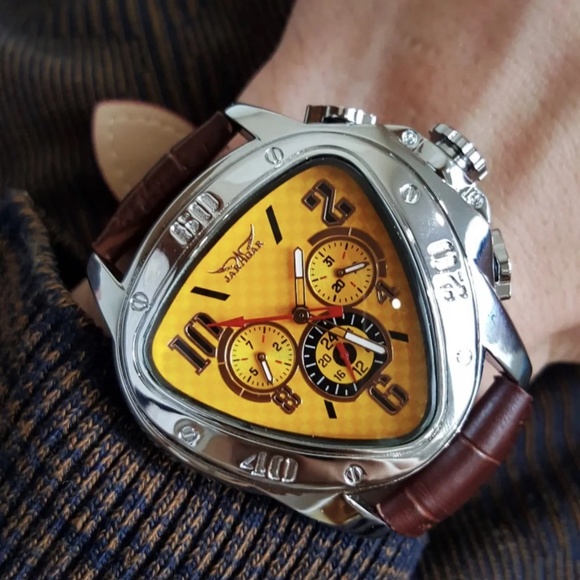Jaragar Mens BIG 45mm Luxury Triangle Watch Genuine Leather Band. Great Gift! - Picture 3 of 13